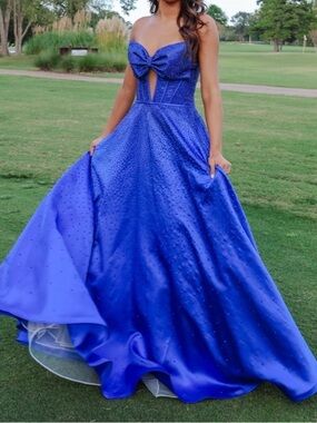 Sherri Hill Royal Blue Strapless Ball Gown with Bow Bodice